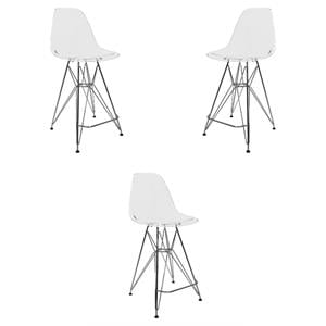 Home Square Plastic Barstool with Chrome Base in Clear - Set of 3