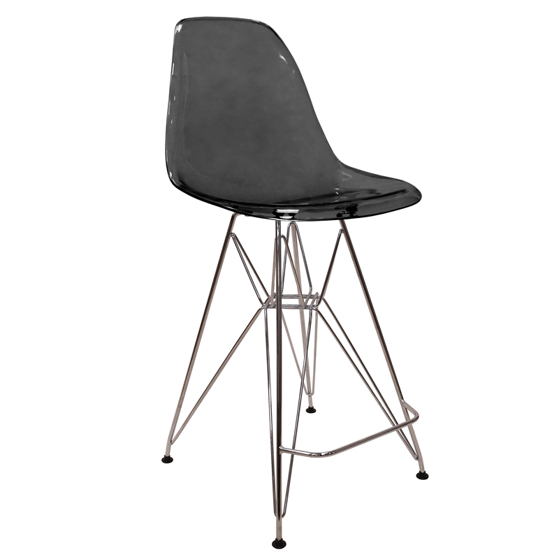 Home Square Plastic Barstool with Chrome Base in Transparent Black - Set of 3