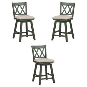 Home Square 24&quot Wood and Linen Swivel Barstool in Sage Green - Set of 3