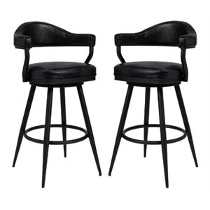 Home Square 30&quot Modern Faux Leather Barstool in Vintage Black - Set of 2