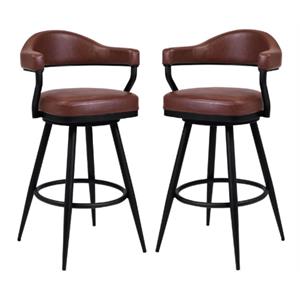 Home Square 30&quot Modern Faux Leather Barstool in Black & Coffe Brown - Set of 2