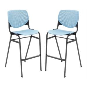 Home Square Steel Frame Barstool in Sky Blue and Black - Set of 2
