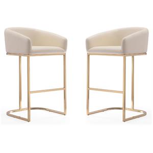 Home Square 30&quot Faux Leather Barstool in Cream & Gold - Set of 2