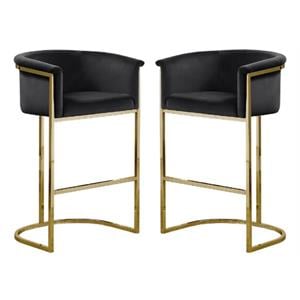 Home Square Velvet and Metal Barstool with Chrome Base in Black - Set of 2