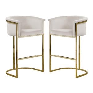 Home Square Velvet Barstool with Chrome Base in Cream - Set of 2