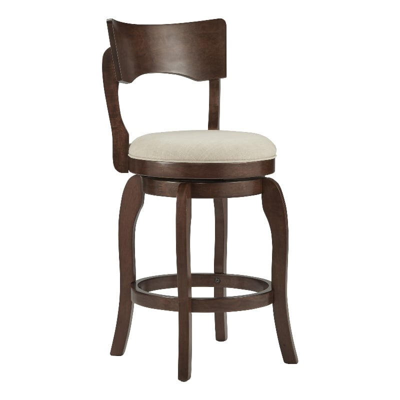 Home Square Swivel Linen Counter Height Barstool in Beige - Set of 2