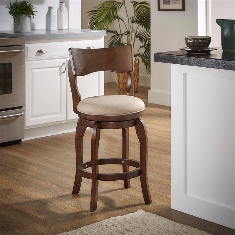 Home Square Swivel Linen Counter Height Barstool in Beige - Set of 2