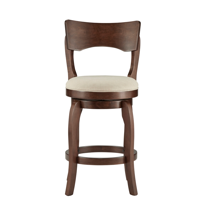 Home Square Swivel Linen Counter Height Barstool in Beige - Set of 2