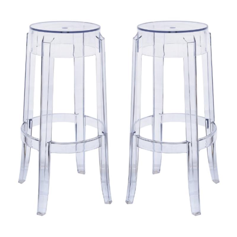 Home Square Plastic Barstool with Acrylic Seat in Clear - Set of 2