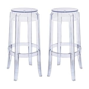 Home Square Plastic Barstool with Acrylic Seat in Clear - Set of 2