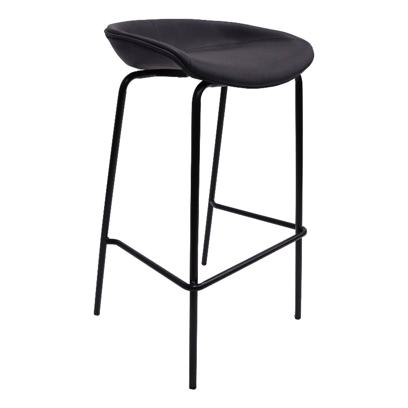 Home Square Faux Leather Seat and Iron Barstool in Black - Set of 2