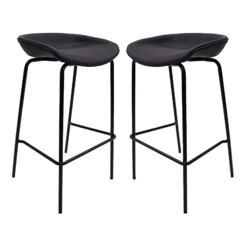 Home Square Faux Leather Seat and Iron Barstool in Black - Set of 2