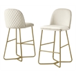 Home Square Quilted Back Velvet Barstool in Cream and Gold - Set of 4
