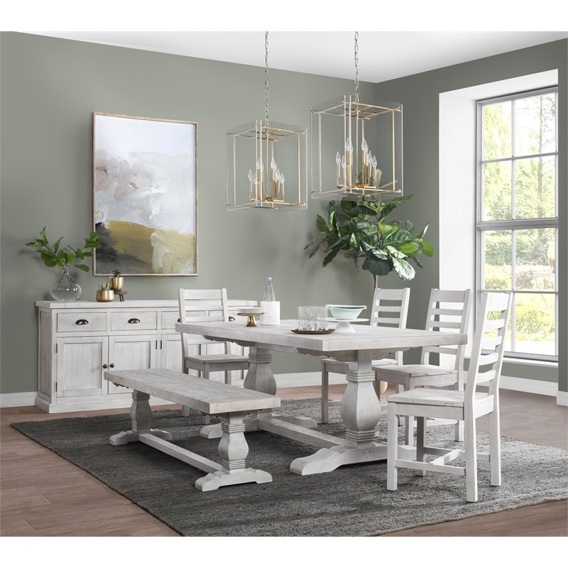 Home Square 7-Piece Set with Dining Table and 6 Dining Chairs in Nordic Ivory