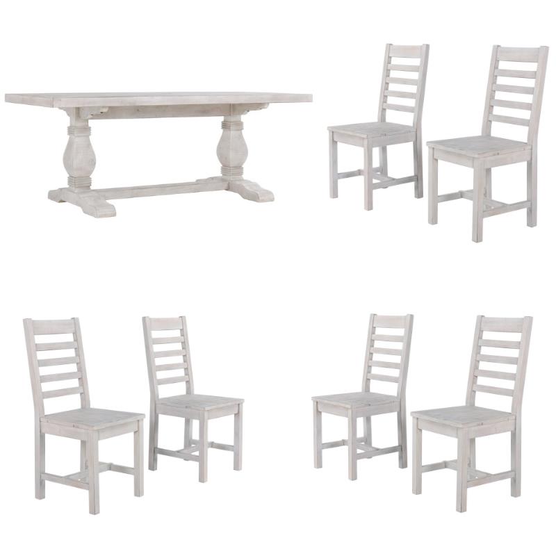 Home Square 7-Piece Set with Dining Table and 6 Dining Chairs in Nordic Ivory