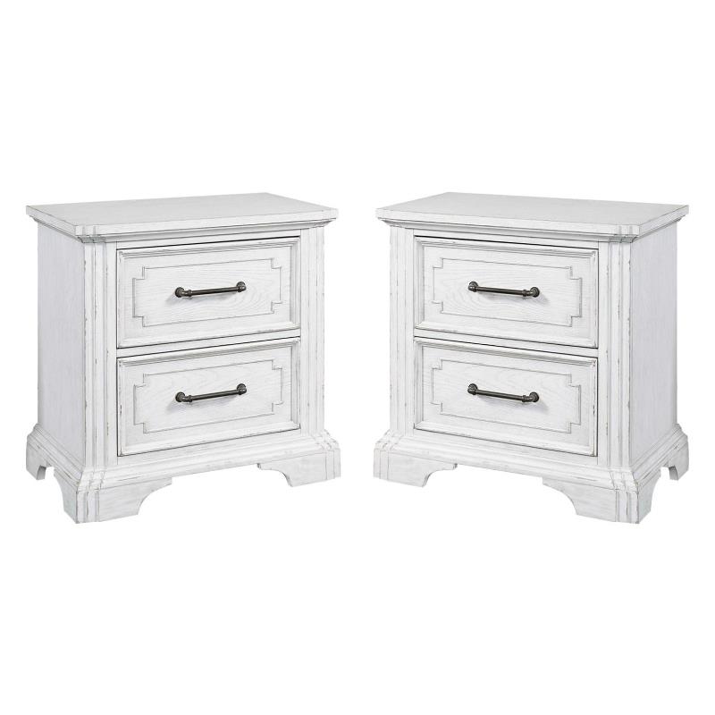 Home Square Transitional Wood Nightstand in White Mist - Set of 2