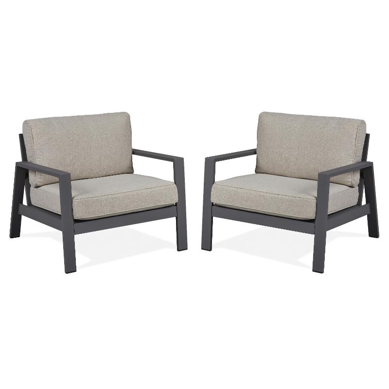 Home Square Aluminum Outdoor Chair with Cushions in Slate Gray & Tan - Set of 2