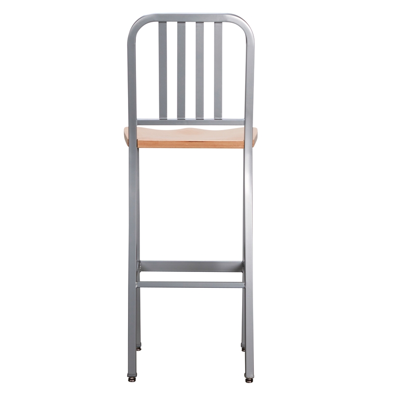 Home Square Wood Seat and Steel Frame Barstool in Silver - Set of 4