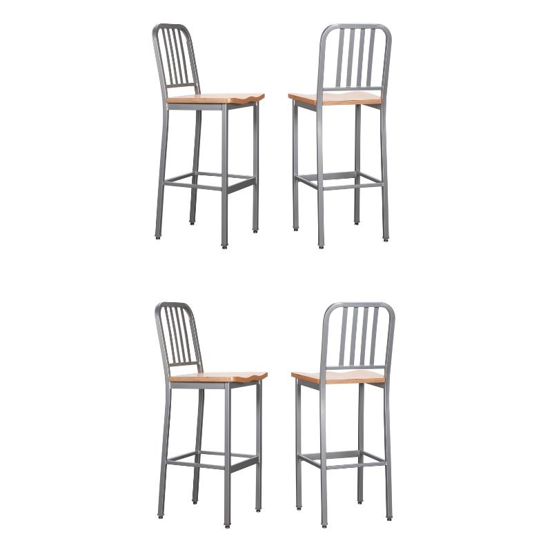 Home Square Wood Seat and Steel Frame Barstool in Silver - Set of 4