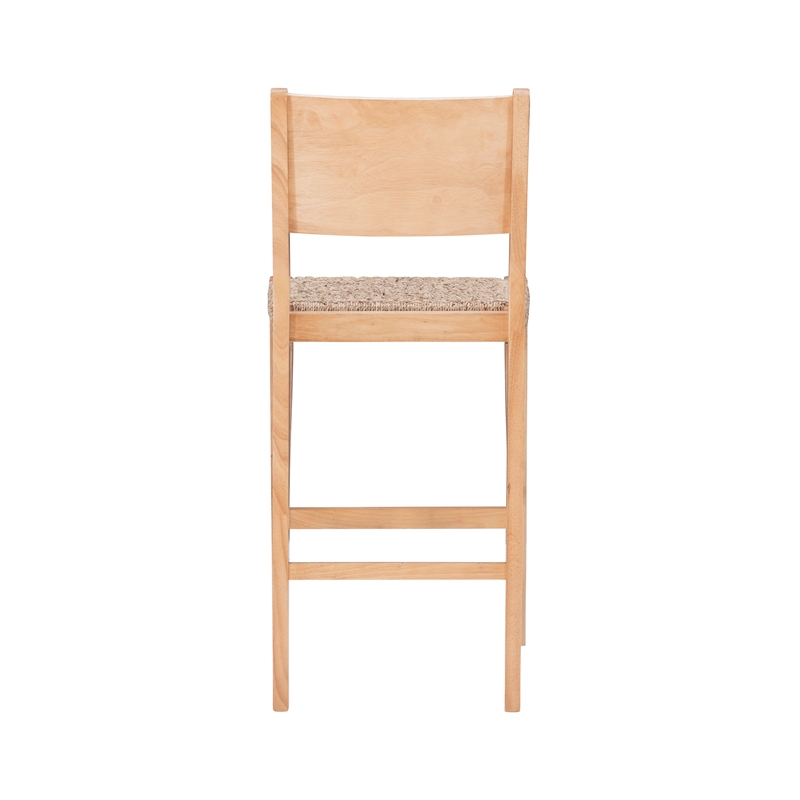 Home Square Rubberwood Barstool with Rope Seat in Natural Brown - Set of 4
