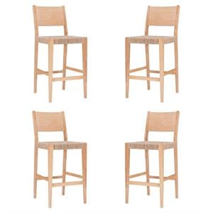 Home Square Rubberwood Barstool with Rope Seat in Natural Brown - Set of 4