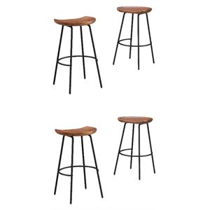 Home Square 29&quot Solid Wood Barstool with Black Steel Legs in Walnut - Set of 4