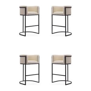 Home Square 29.5&quot Faux Leather Barstool in Cream Finish - Set of 4