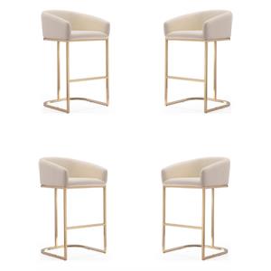 Home Square 30&quot Faux Leather Barstool in Cream and Gold - Set of 4