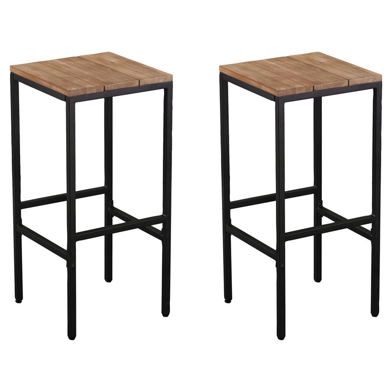 Home Square Wood Indoor Outdoor Barstool in Natural - Set of 4