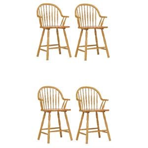 Home Square 24&quot Wood Barstool with Arms in Oak Finish - Set of 4