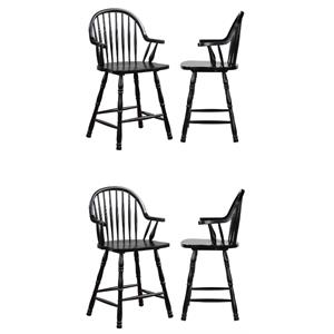 Home Square 24&quot Wood Barstool with Arms in Antique Black - Set of 4