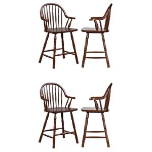 Home Square 24&quot Wood Barstool with Arms in Brown Finish - Set of 4