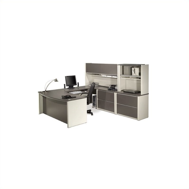 Home Square 6-Piece Set with U-Shaped Home Office Set with Pedestal
