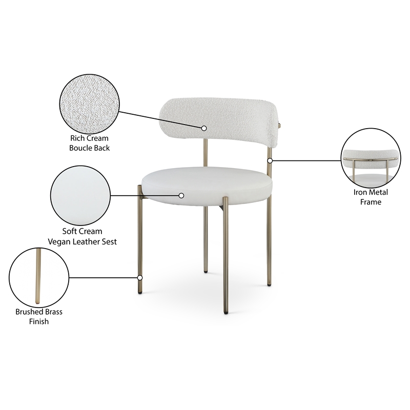 Home Square Cream Vegan Leather and Boucle Fabric Dining Chair (Set of 2)