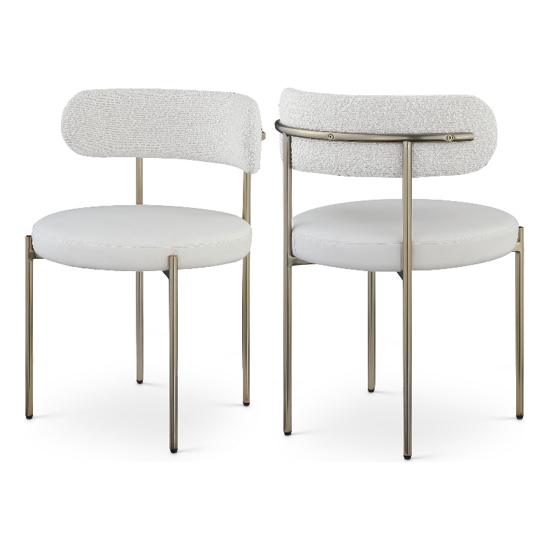 Home Square Cream Vegan Leather and Boucle Fabric Dining Chair (Set of 2)