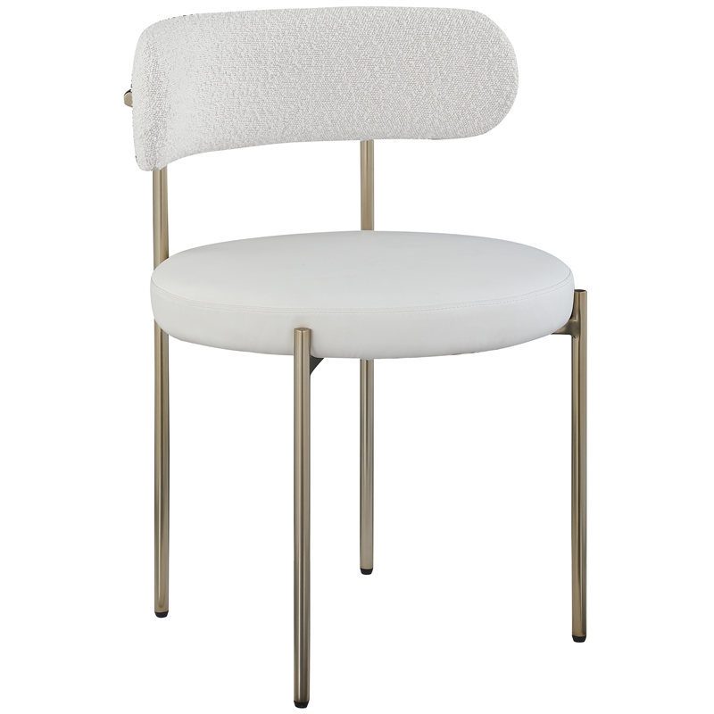Home Square Cream Vegan Leather and Boucle Fabric Dining Chair (Set of 2)