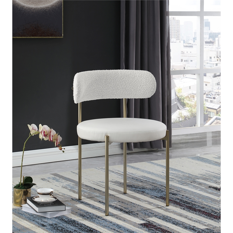 Home Square Cream Vegan Leather and Boucle Fabric Dining Chair (Set of 2)