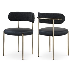 Home Square Black Vegan Leather and Boucle Fabric Dining Chair (Set of 2)