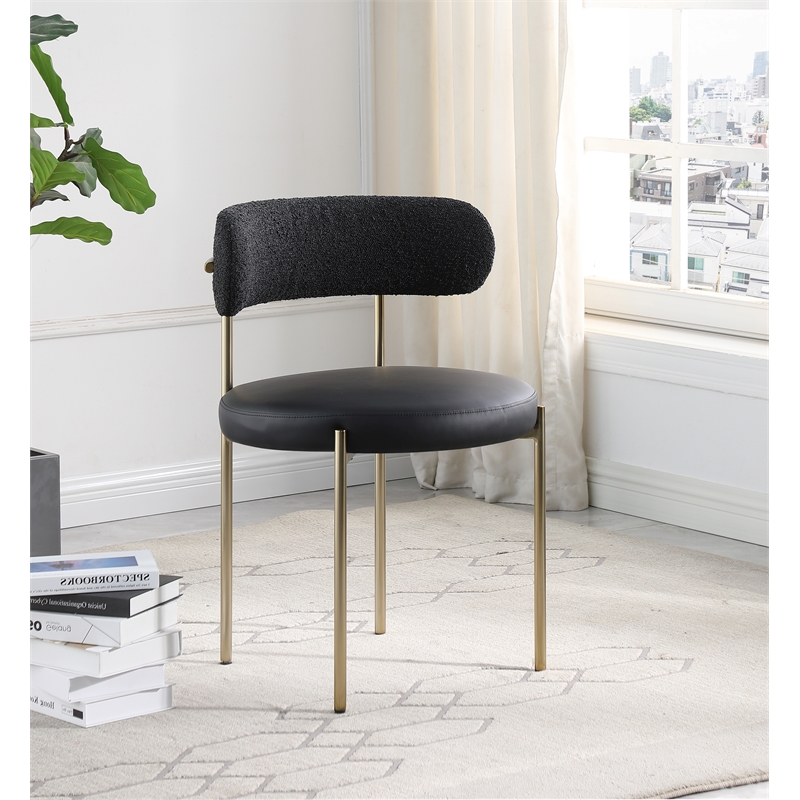 Home Square Black Vegan Leather and Boucle Fabric Dining Chair (Set of 2)