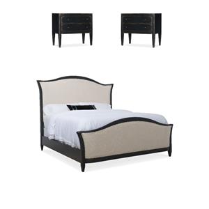 Home Square Set of 3 Cal King Bed & 2 Two-Drawer Wood Nightstands in Black