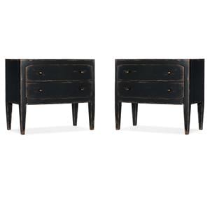 Home Square Set of 2 Two-Drawer Wood Nightstands in Distressed Black