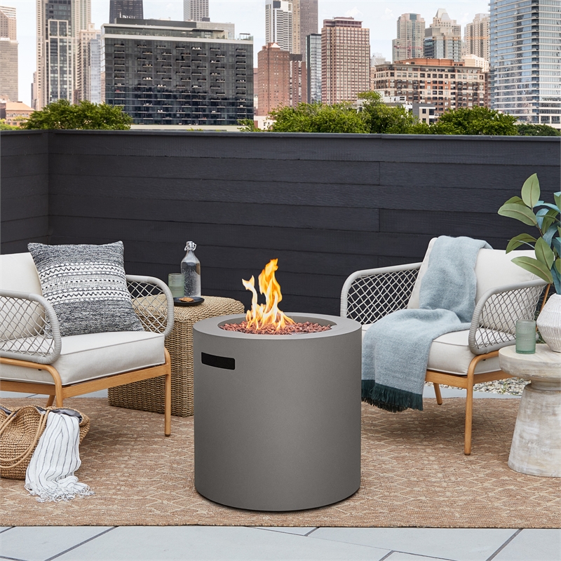 Home Square Set of 3 Propane Fire Pit Table & Chair & 2-Seat Sofa with Cushions