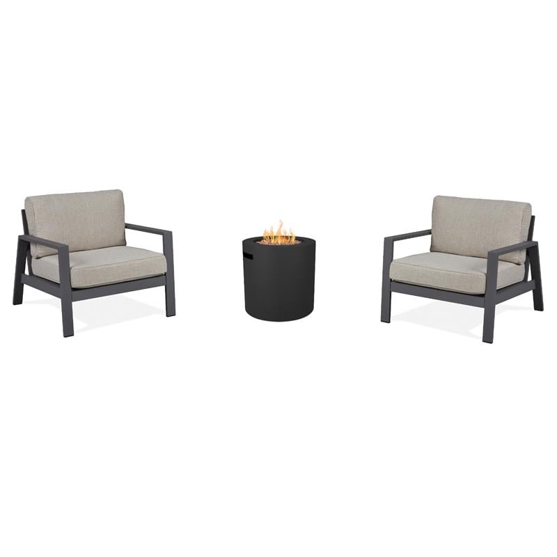 Home Square Set of 3 Propane Fire Pit Table & 2 Outdoor Chair with Cushions