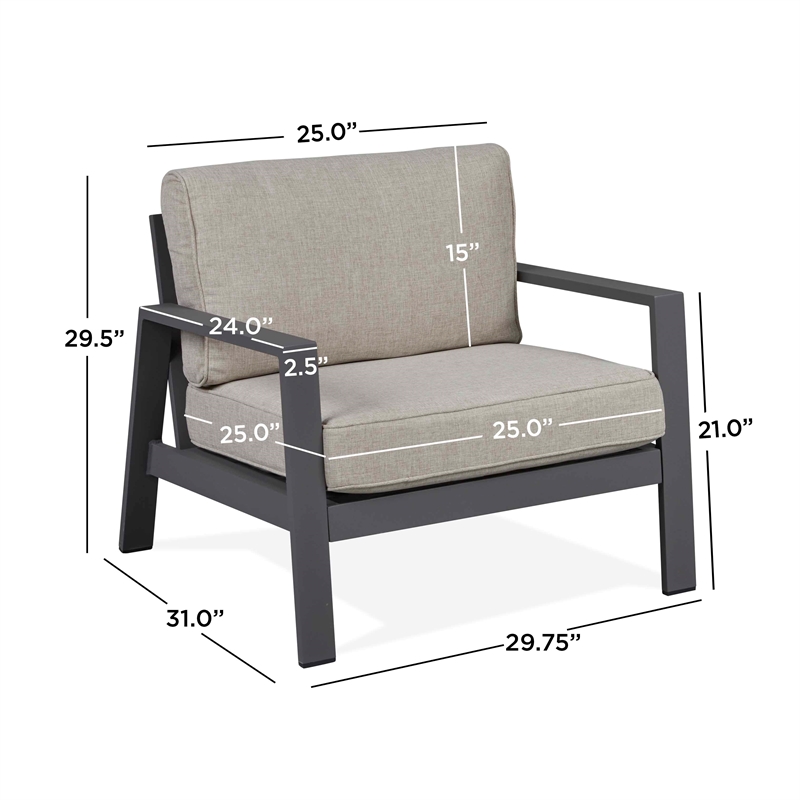 Home Square Set of 3 Propane Fire Pit Table & Chair & 2-Seat Sofa with Cushions