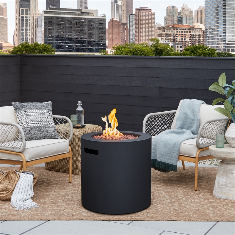Home Square Set of 3 Propane Fire Pit Table & Chair & 2-Seat Sofa with Cushions