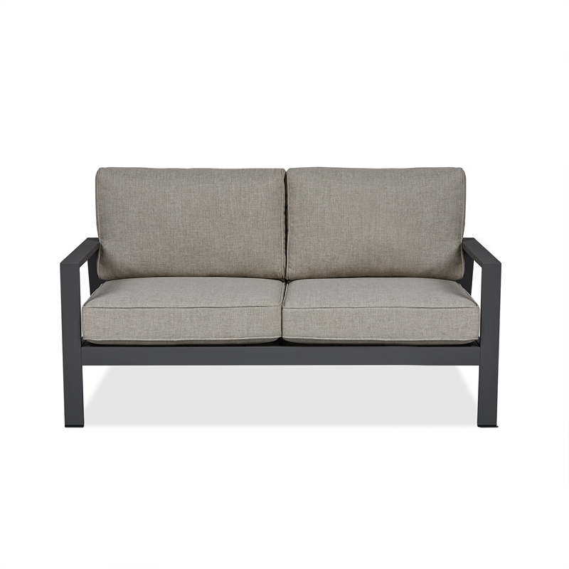 Home Square Set of 3 Propane Fire Pit Table & Chair & 2-Seat Sofa with Cushions