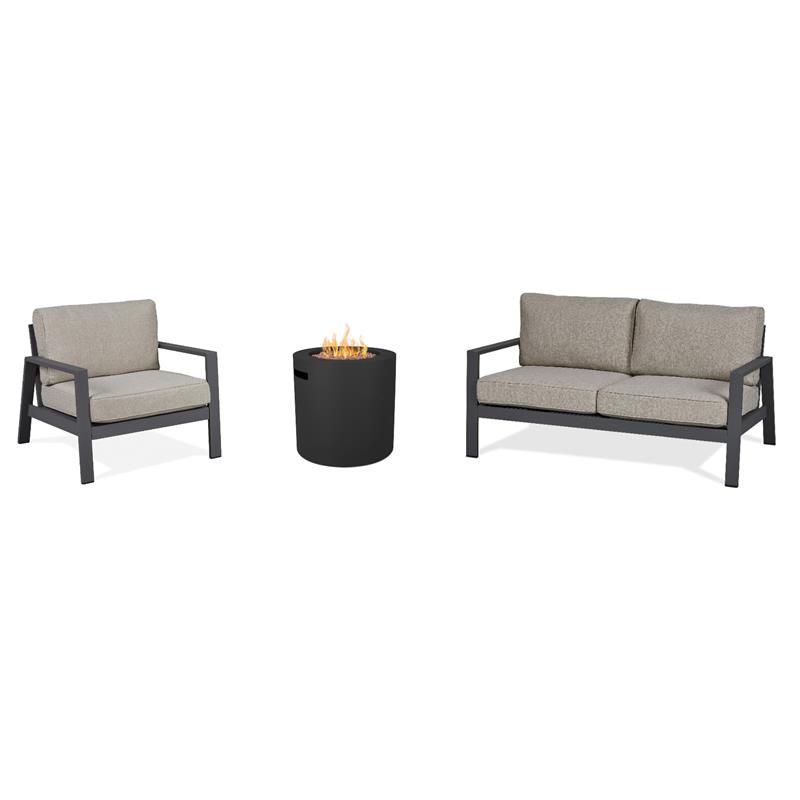 Home Square Set of 3 Propane Fire Pit Table & Chair & 2-Seat Sofa with Cushions