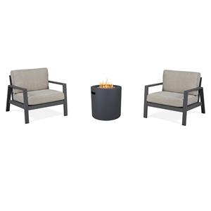 Home Square Set of 3 Propane Fire Pit Table & 2 Outdoor Chair with Cushions