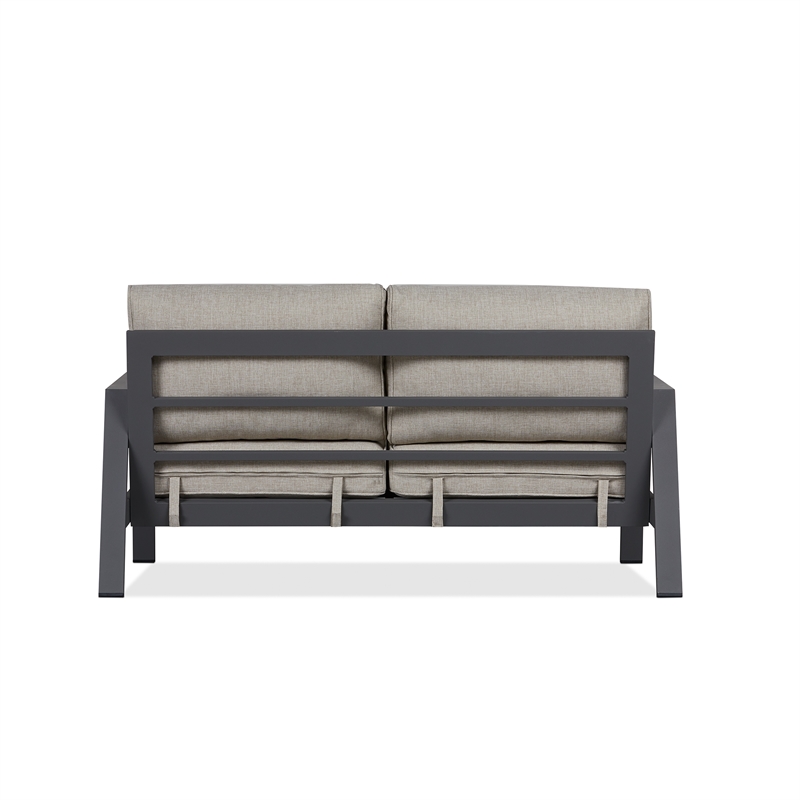 Home Square Set of 3 Propane Fire Pit Table & Chair & 2-Seat Sofa with Cushions