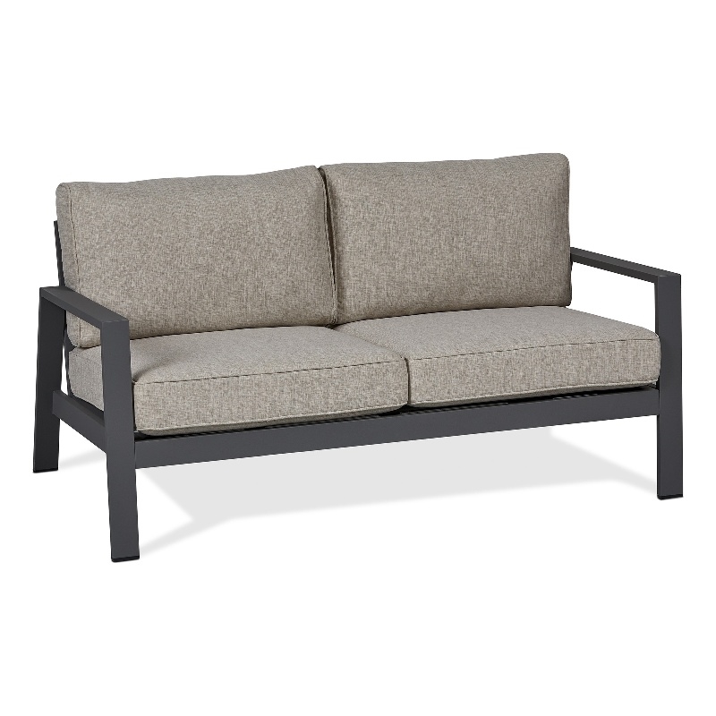 Home Square Set of 3 Propane Fire Pit Table & Chair & 2-Seat Sofa with Cushions
